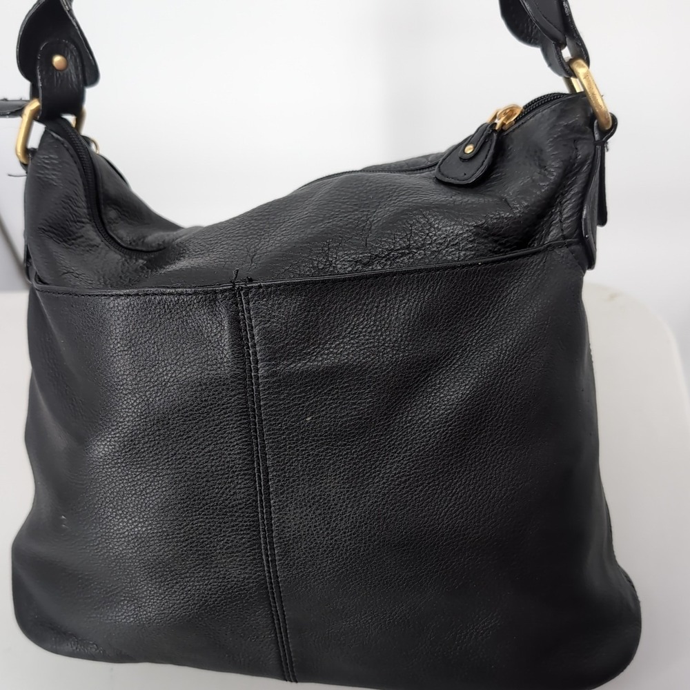 Rolfs Black Cowhide Leather Studded Hobo Shoulder Bag Gold Hardware - Picture 4 of 13
